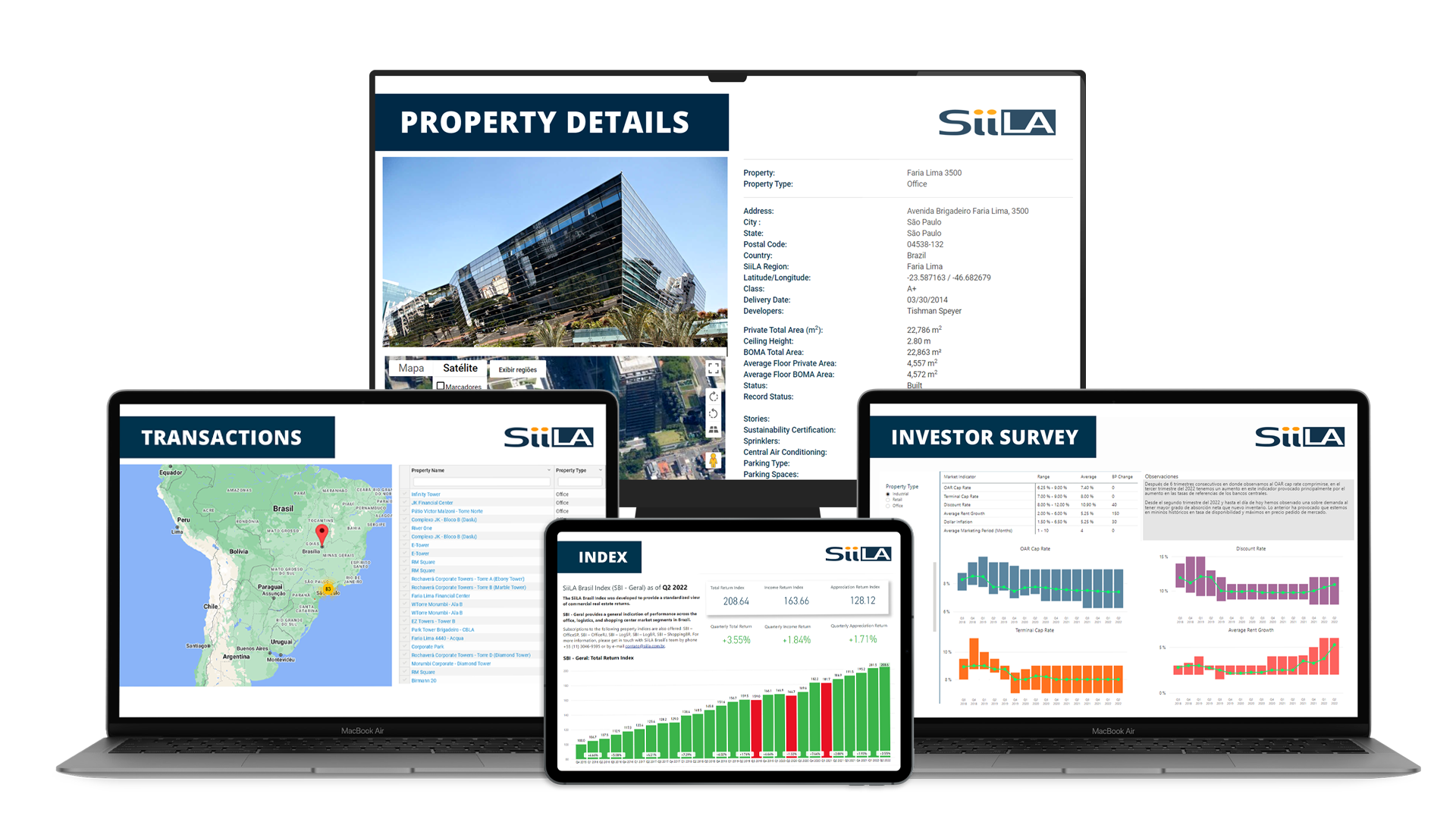 Market Analytics Product Overview - Desktop, laptops, and tablet screens displaying sections of the SiiLA Market Analytics platform. Click to learn more. Market Analytics Product Overview - Desktop, laptops, and tablet screens displaying sections of the SiiLA Market Analytics platform. Click to learn more.